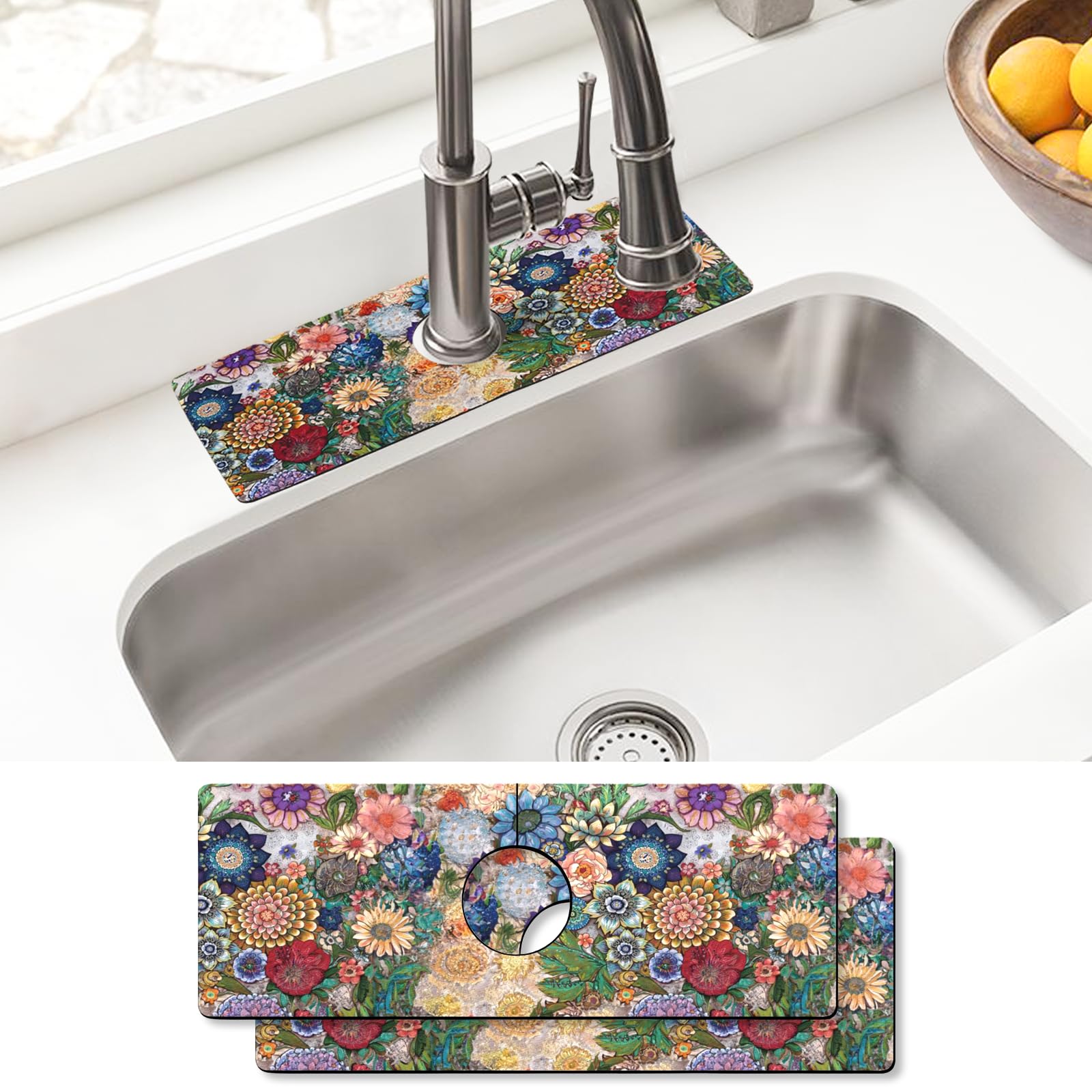 Sink Faucet Absorbing Mat, 2 Pack Drying Mat Around Faucet Sink Splash Guard Behind Faucet Sinkmat For Kitchen Bathroom Island Rv 24 * 5.5 Inch (60 * 14 cm)